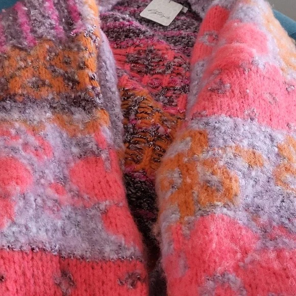 Free People NWT S Gather Me Close Cardigan neon pink purple - Picture 7 of 7